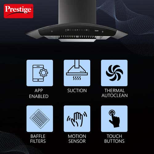 Prestige Oscar 900 Auto-Clean Kitchen Hood Chimney with safe sense | 1000 m3/hr | Black