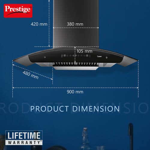 Prestige Oscar 900 Auto-Clean Kitchen Hood Chimney with safe sense | 1000 m3/hr | Black