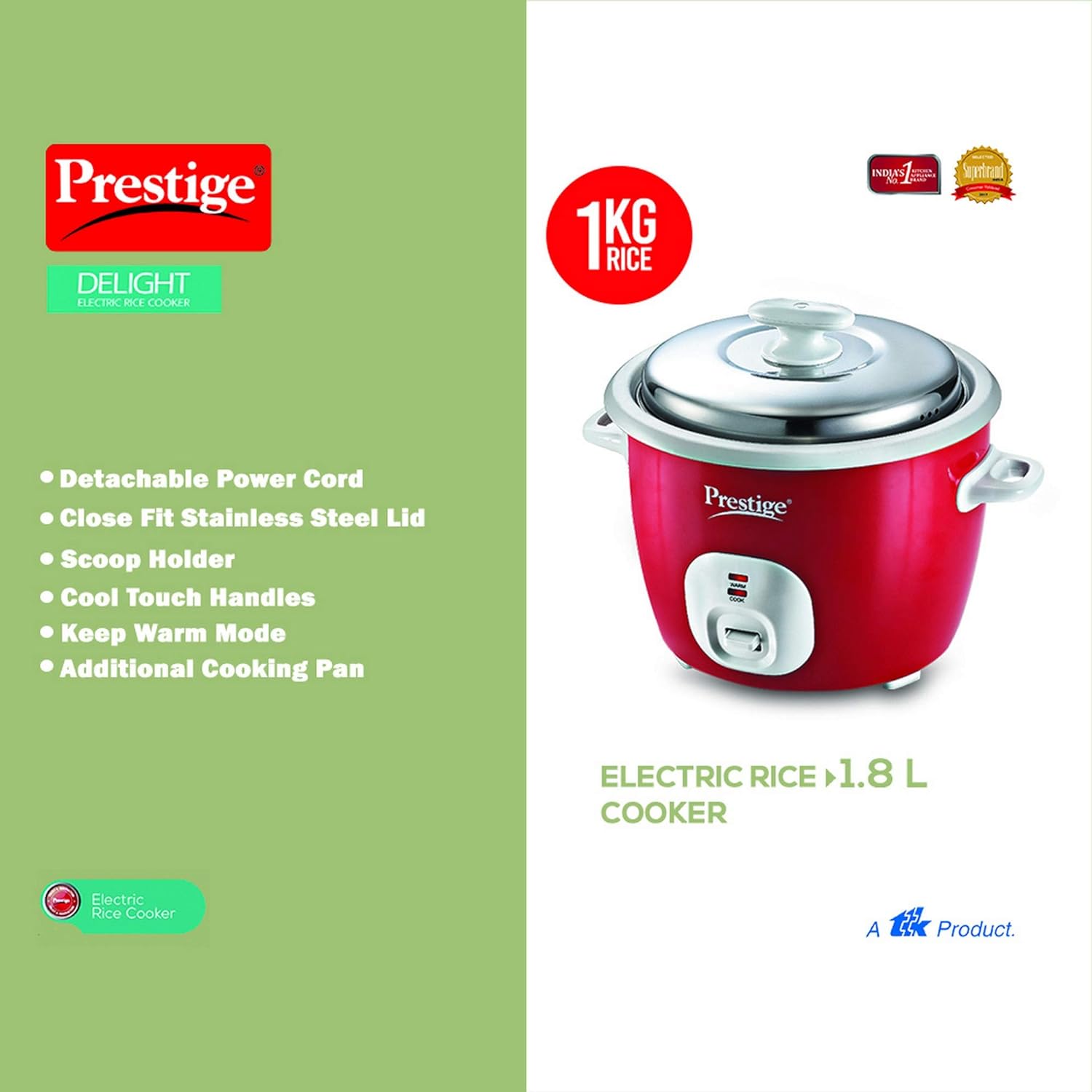 Prestige Delight Electric 1.2 Ltr Rice Cooker | 700 Watts | Red