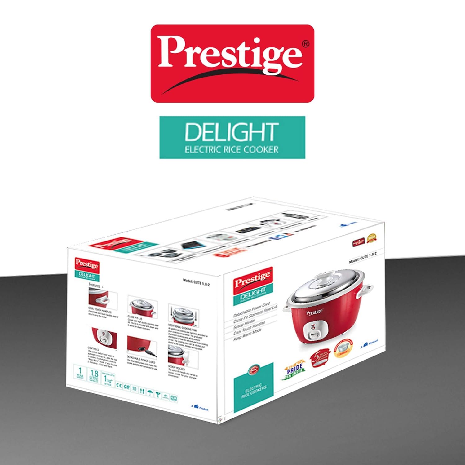 Prestige Delight Electric 1.2 Ltr Rice Cooker | 700 Watts | Red