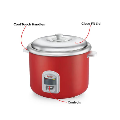 Prestige Delight Cute Electric 2.8 Litre Rice Cooker | 1000 Watts | Red