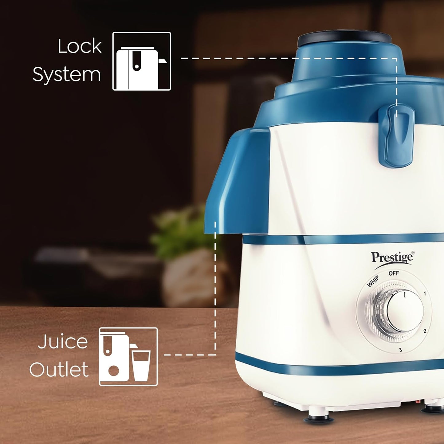 Prestige Breeze 500W Juicer Mixer Grinder With 2 Stainless Steel Jars | Blue & White