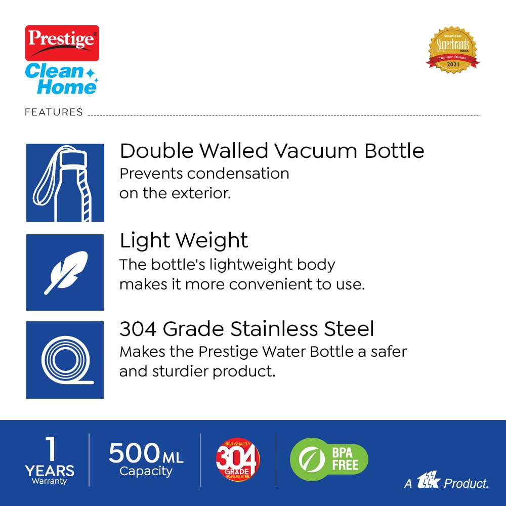 Prestige Stainless Steel PDWBC 01 500 ML Water Bottle - 4