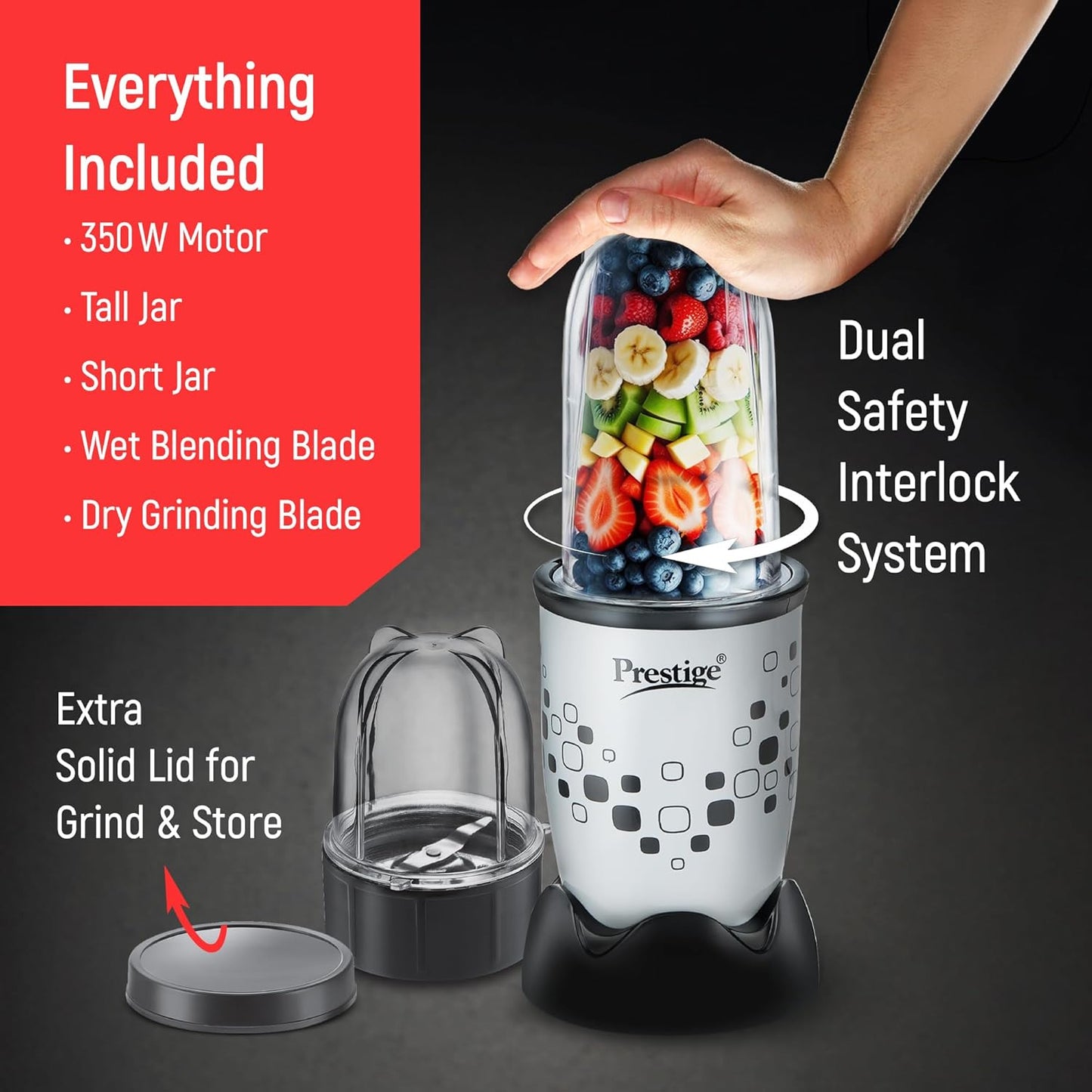 Prestige Nutri-Mix 2.0 350W Mixer Grinder with 2 Multipurpose Jars | Black