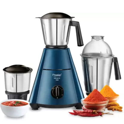 Prestige Grace 750W Mixer Grinder with 3 Stainless Steel Jars | Blue