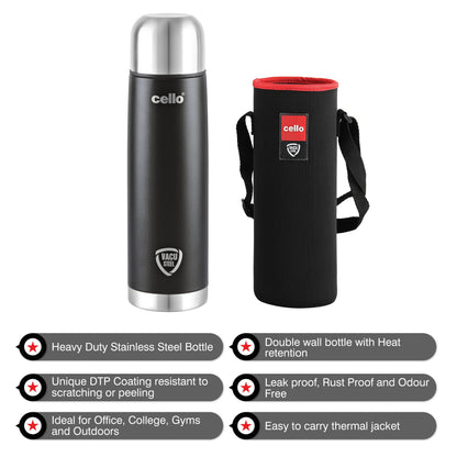 Cello Duro Flip Tuff Steel Water Bottle with Durable DTP Coating | 1 Pc