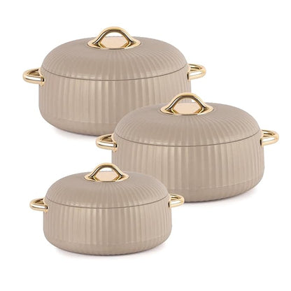 Cello Aurum Luxury Inner Stainless Steel Insulated Casserole Set | Set of 3 Pcs