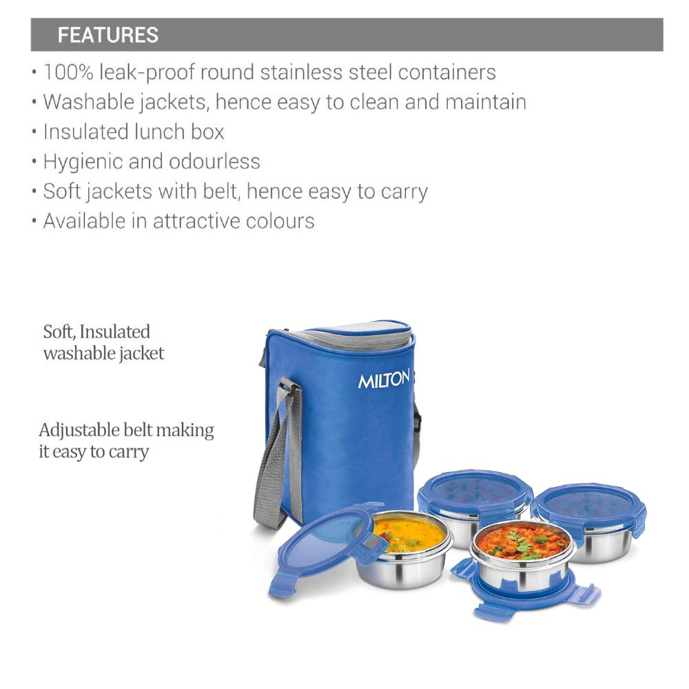 Milton Cube 4 Stainless Steel Tiffin with Jacket | 4 Stainless Steel Containers-3