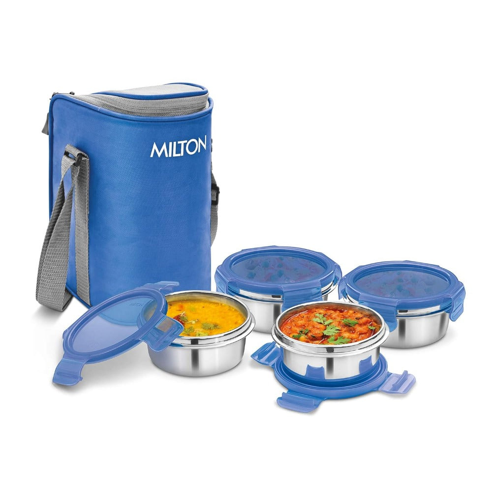 Milton Cube 4 Stainless Steel Tiffin with Jacket | 4 Stainless Steel Containers-2