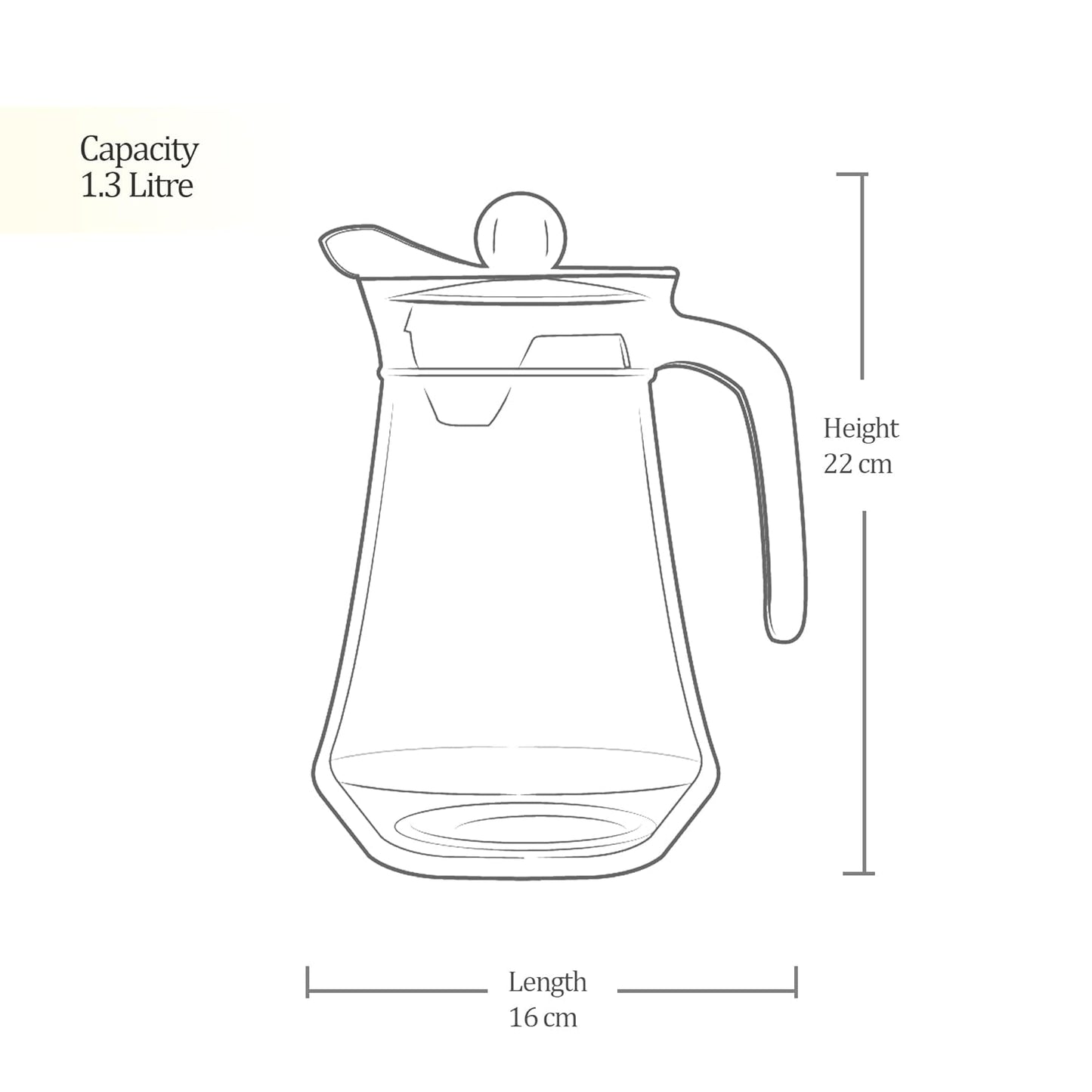 Treo by Milton Conical Fresh 1300 Glass Jug with Lid and Handle | Transparent | 1 Piece