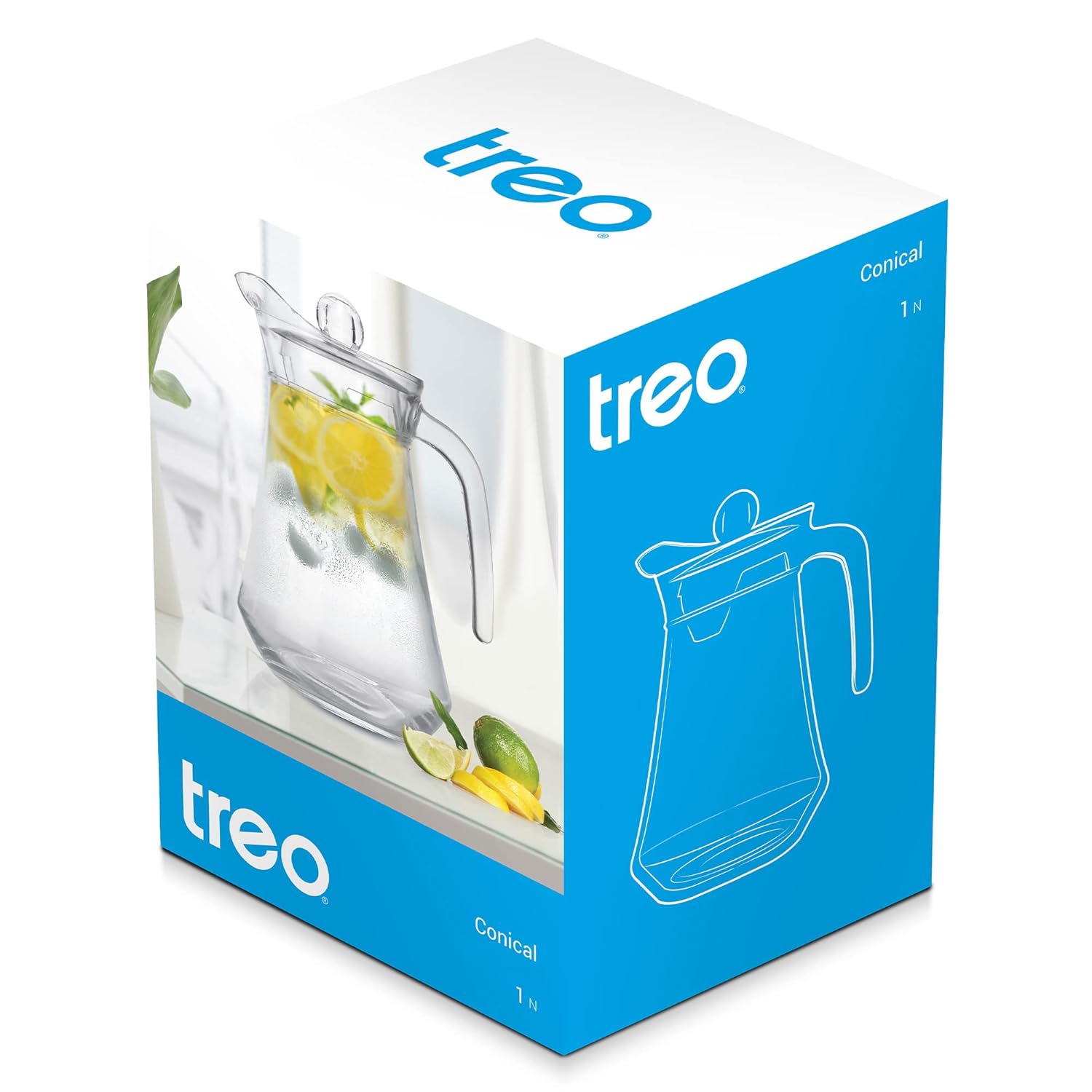 Treo by Milton Conical Fresh 1300 Glass Jug with Lid and Handle | Transparent | 1 Piece