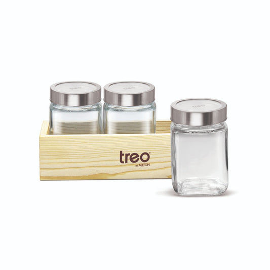 Treo Cuwood Storage Jar with Wooden Tray Set of 3