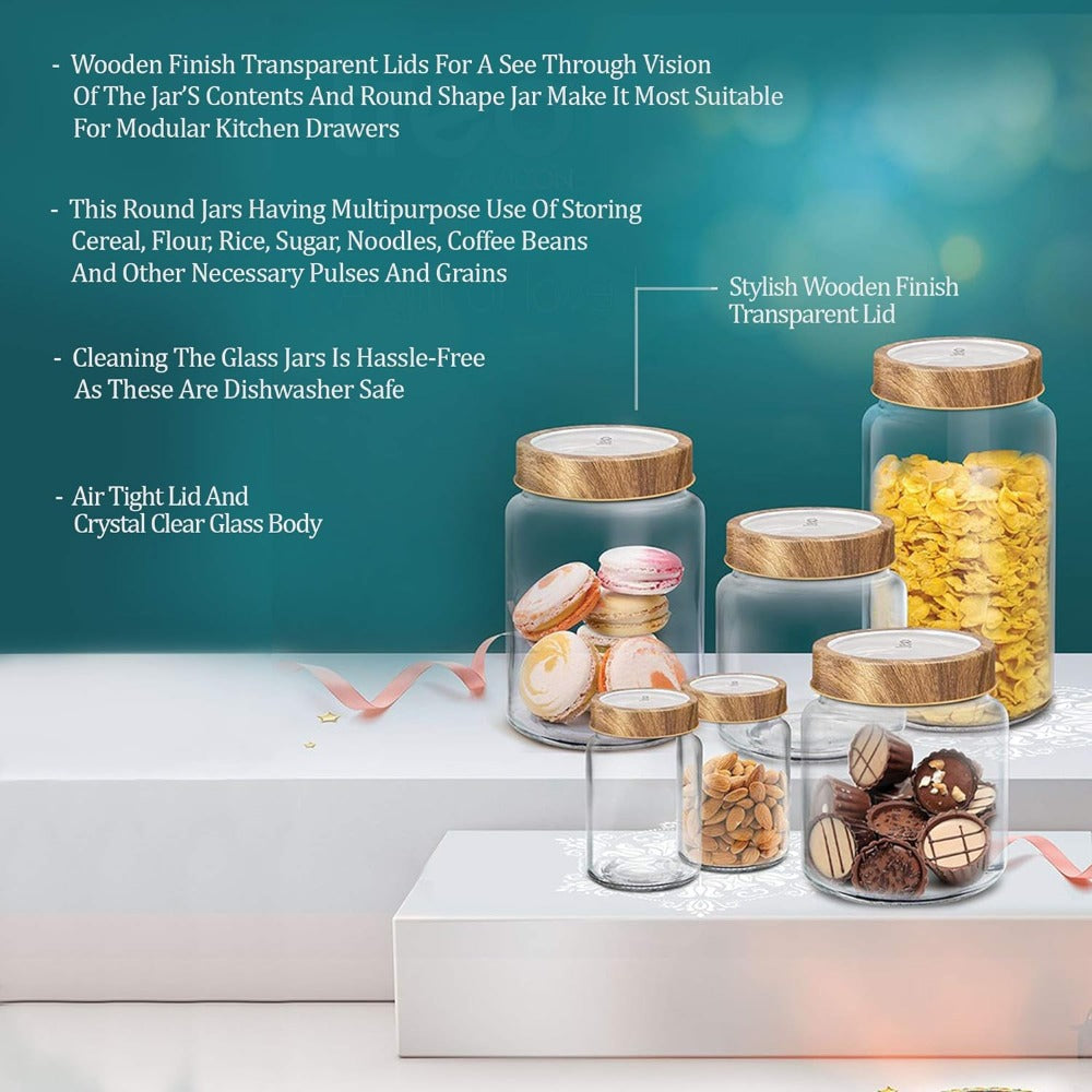 Treo Woody Radius 580 ML Storage Glass Jar Set - 4