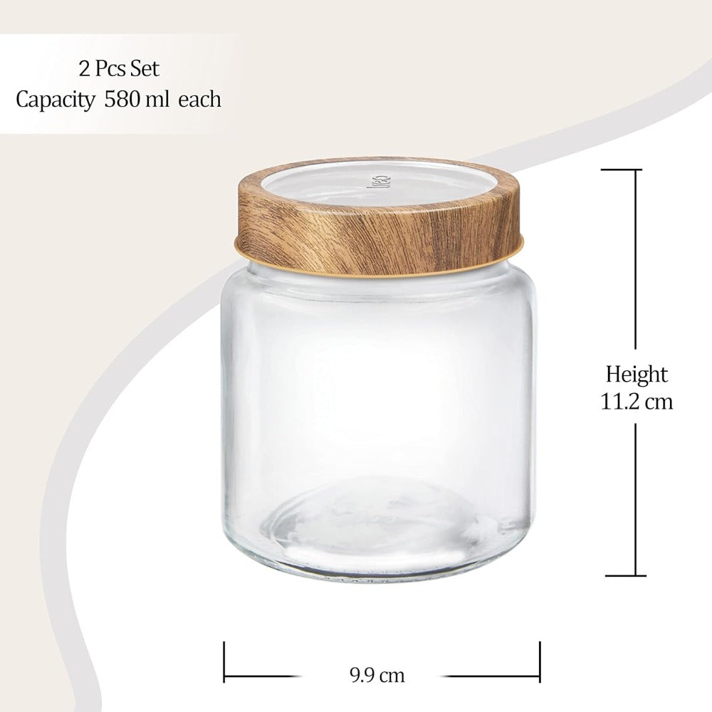 Treo Woody Radius 580 ML Storage Glass Jar Set - 3