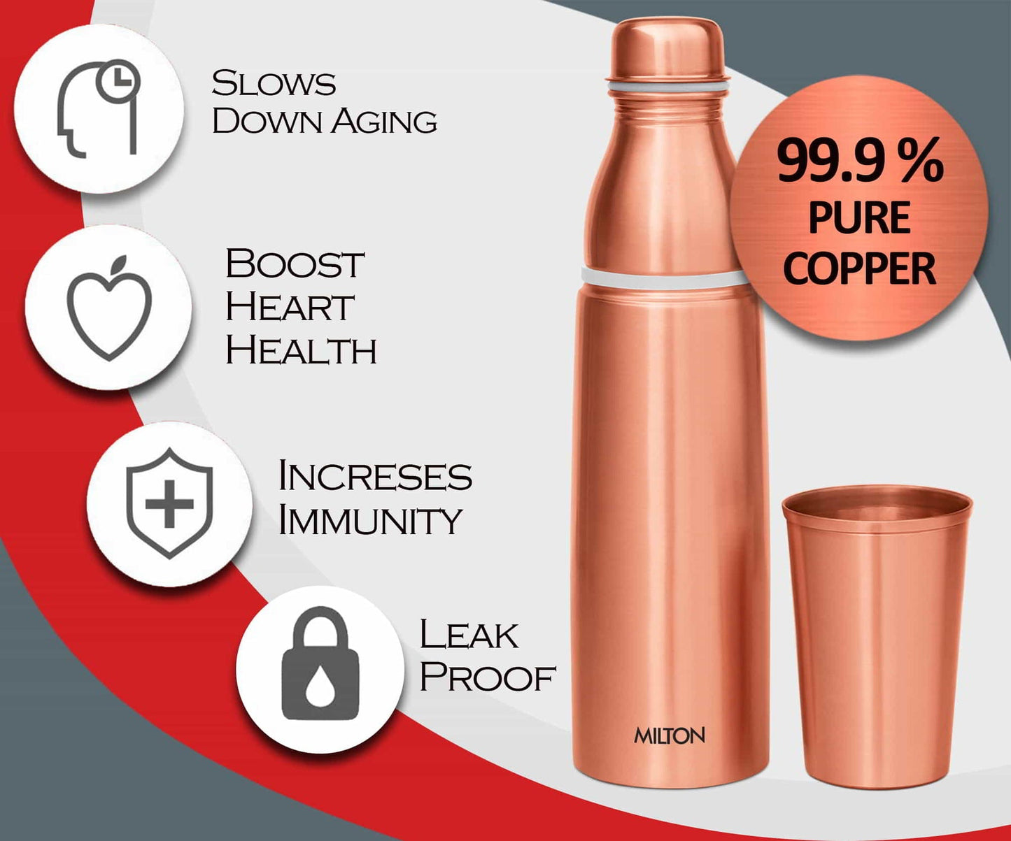 Milton Copper Combo Water Bottle with Tumbler | Set of 2 Pcs