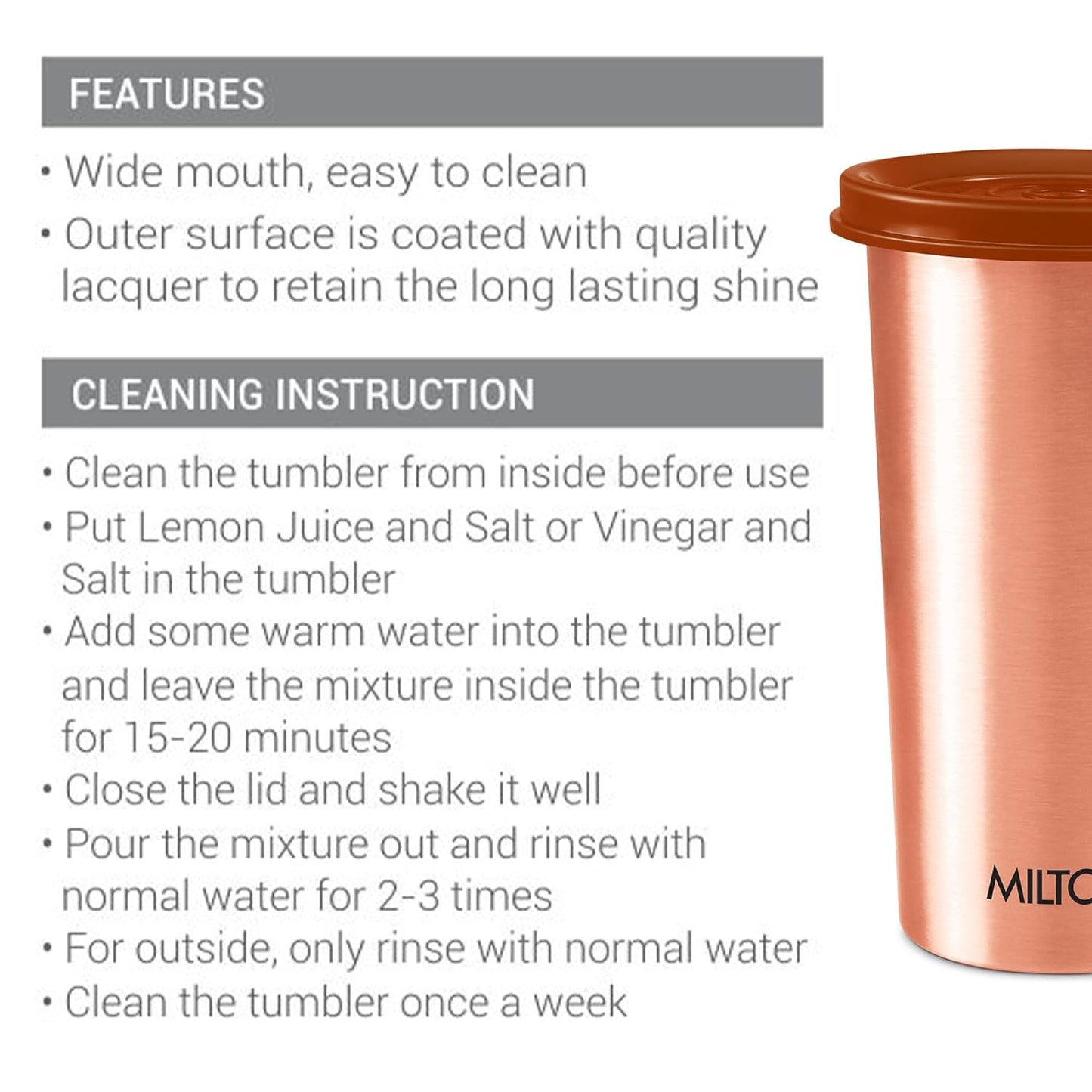 Milton Copper Drinking Water Tumbler with Lid | 1 Pc