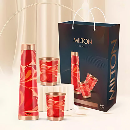 Milton Copper Eterna Diwali Gift Set - 1 Bottle + 2 Tumbler | Set of 3 Pcs