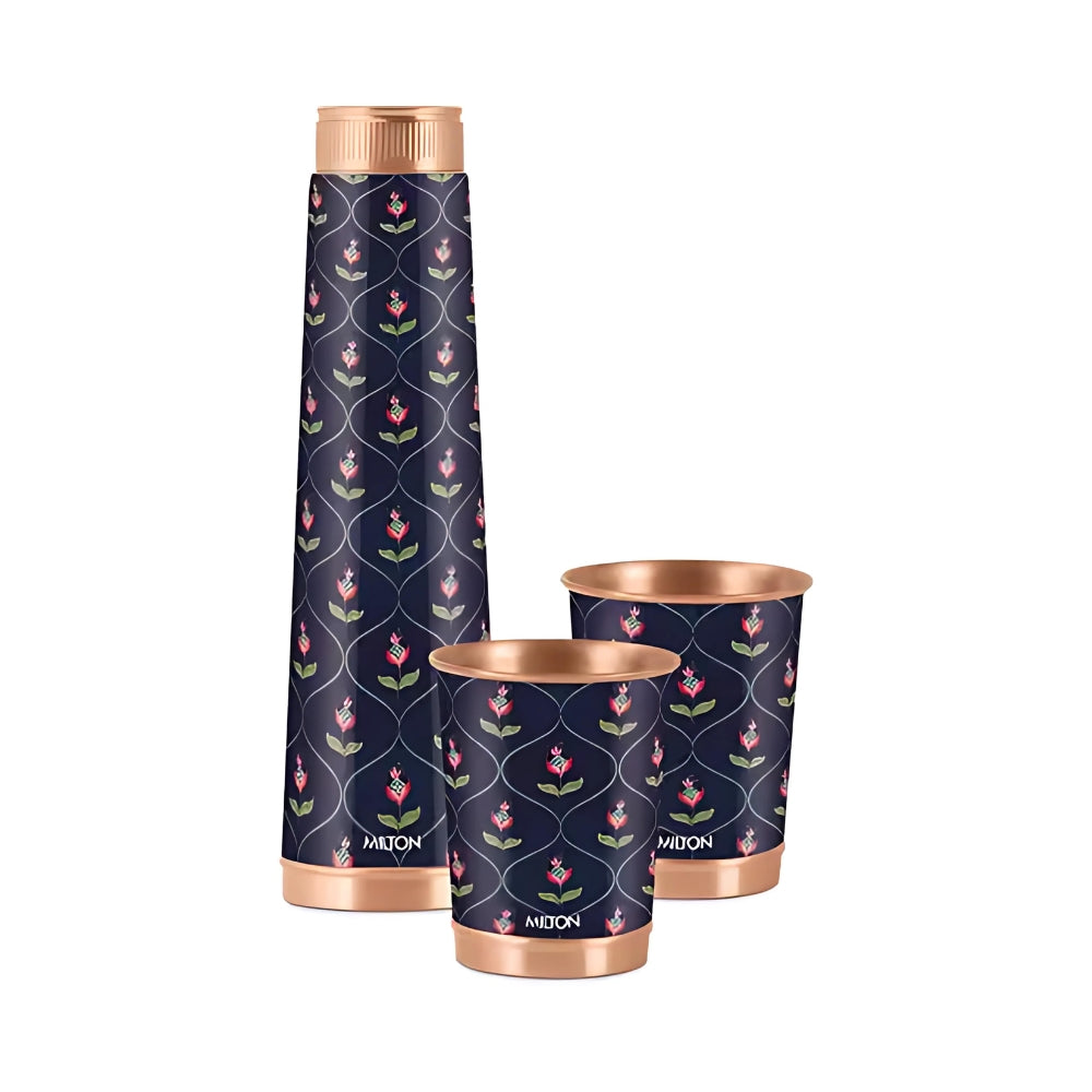 Milton Copper Eterna Diwali Gift Set - 1 Bottle + 2 Tumbler | Set of 3 Pcs