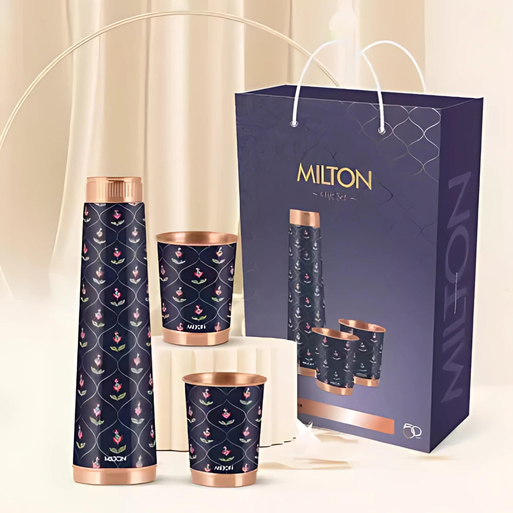 Milton Copper Eterna Diwali Gift Set - 1 Bottle + 2 Tumbler | Set of 3 Pcs