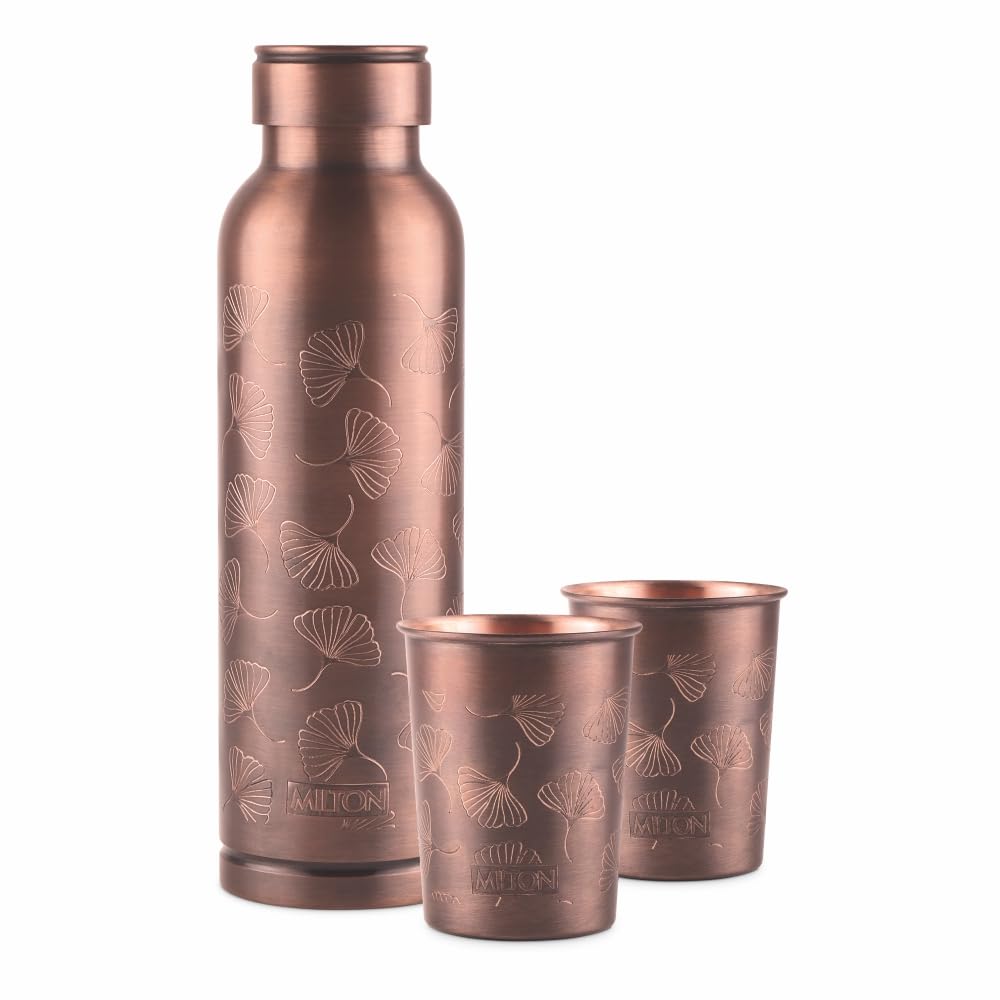 Milton Copper Elegante Gift Set - 1 Bottle + 2 Tumbler | Set of 3 Pcs