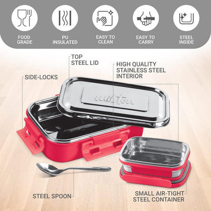 Milton Steel Flat Insulated Inner Stainless Steel Tiffin Box With Inner Container - 3