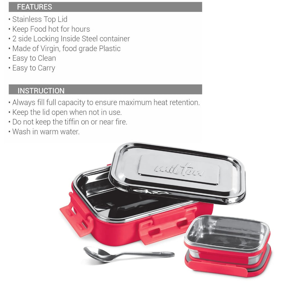 Milton Steel Flat Insulated Inner Stainless Steel Tiffin Box With Inner Container - 6