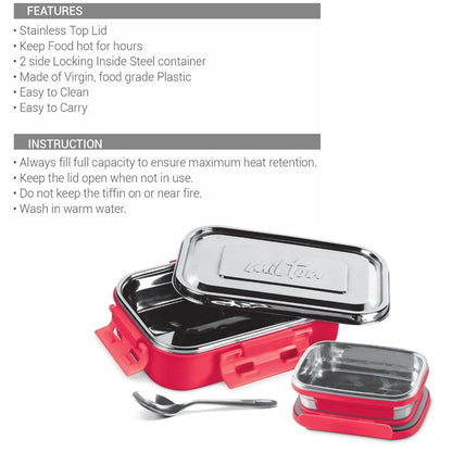 Milton Steel Flat Insulated Inner Stainless Steel Tiffin Box With Inner Container - 6