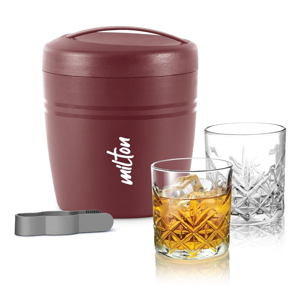 Milton Spiritz Gift Set - Polar Ice Storage Pail + Tong + 4 Borosilicate Glass 340 ML Tumblers - 2