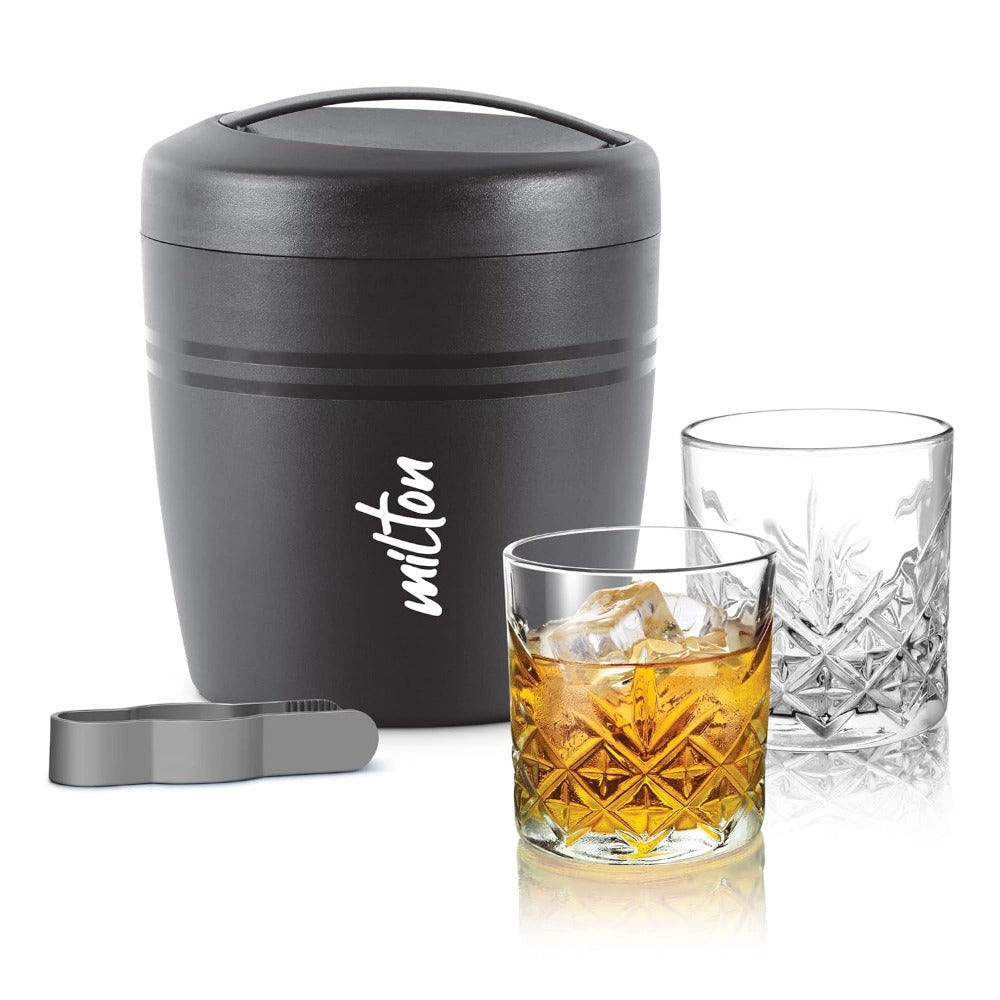 Milton Spiritz Gift Set - Polar Ice Storage Pail + Tong + 4 Borosilicate Glass 340 ML Tumblers - 6