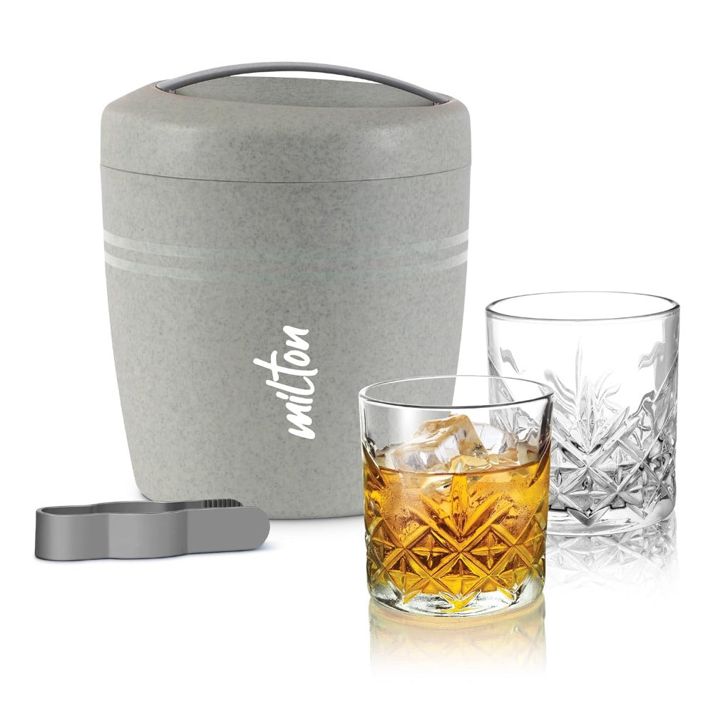 Milton Spiritz Gift Set - Polar Ice Storage Pail + Tong + 4 Borosilicate Glass 340 ML Tumblers - 9