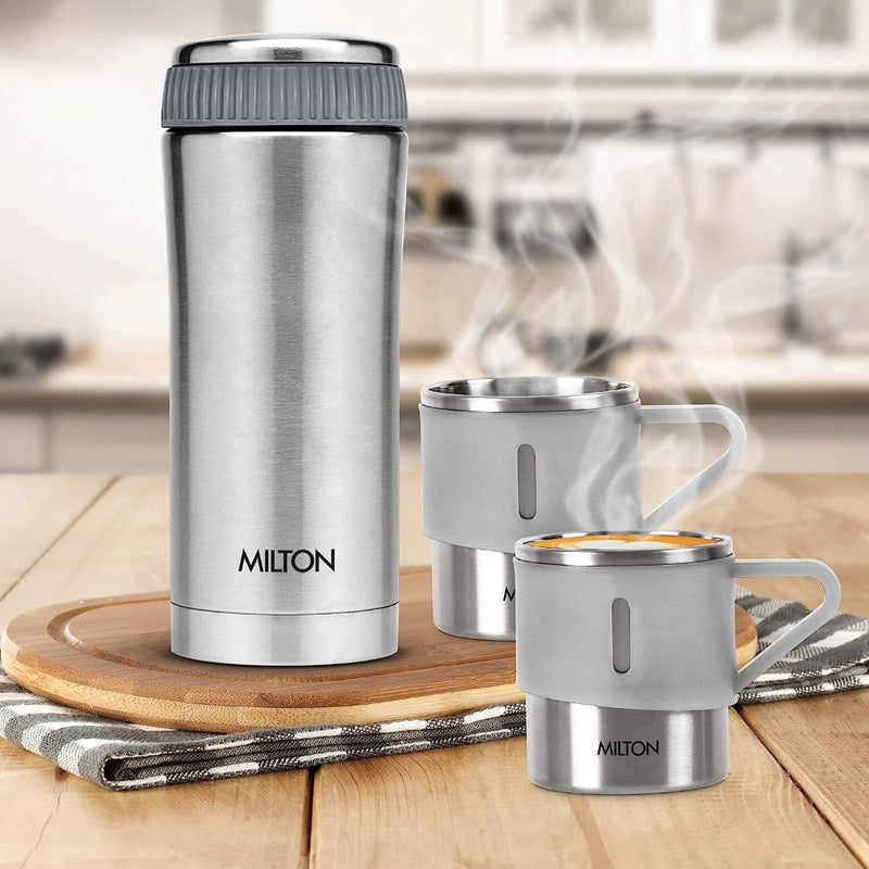 Milton Thermosteel Flip Lid Vacuum Flask & Mug Hot Cold Water Tea