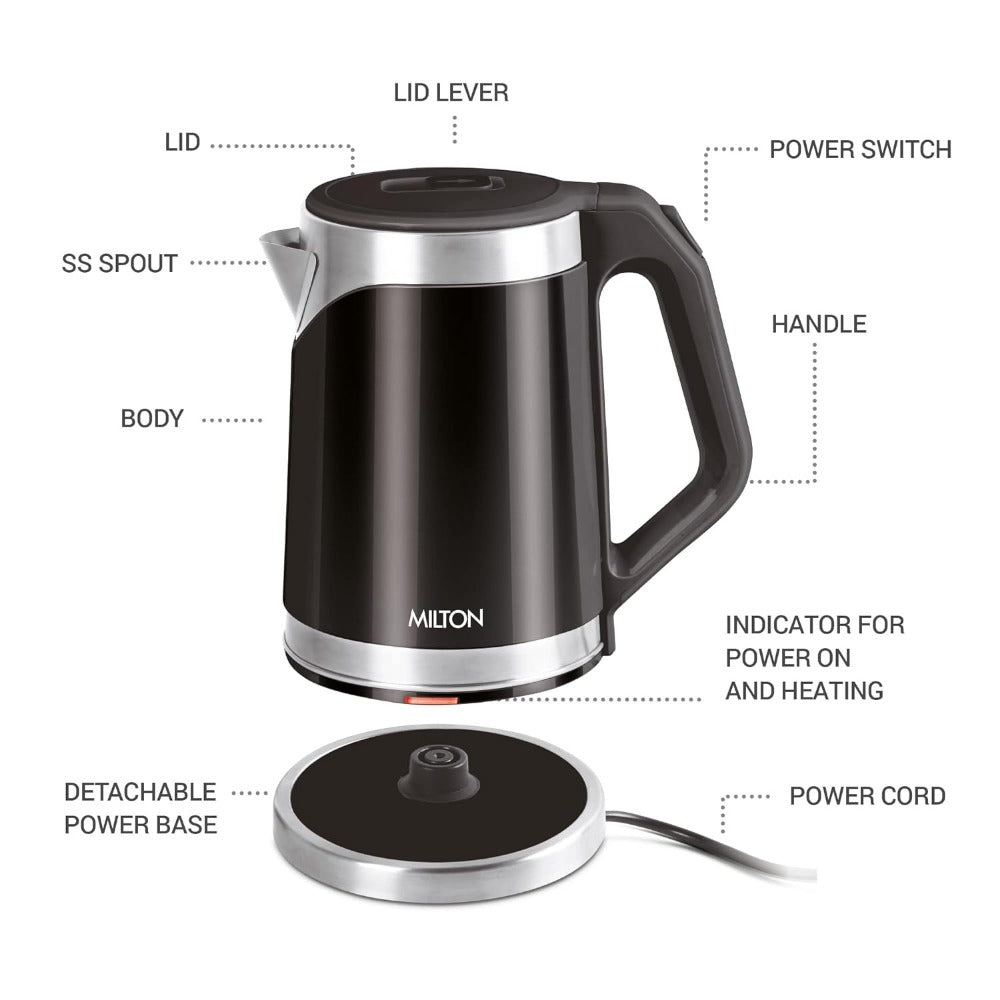 Milton Euroline Vienna Electric 1.8 Stainless Steel Electric Kettle | Black - 2