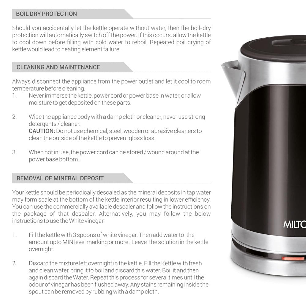 Milton Euroline Vienna Electric 1.8 Stainless Steel Electric Kettle | Black - 7