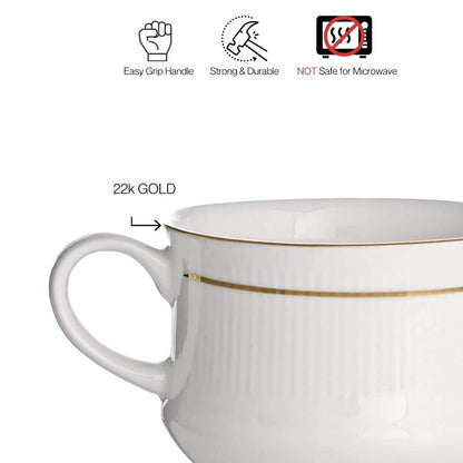 Clay Craft Ceramic Mona 210 ML Coffee & Tea Mugs with 22K Gold Line - 3