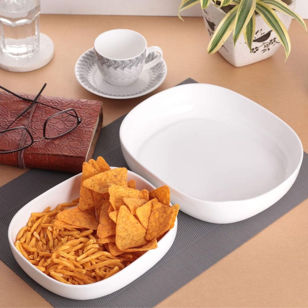 Clay Craft Basic Platter River Deep Dish Medium & Big | White | 2 Pcs-1