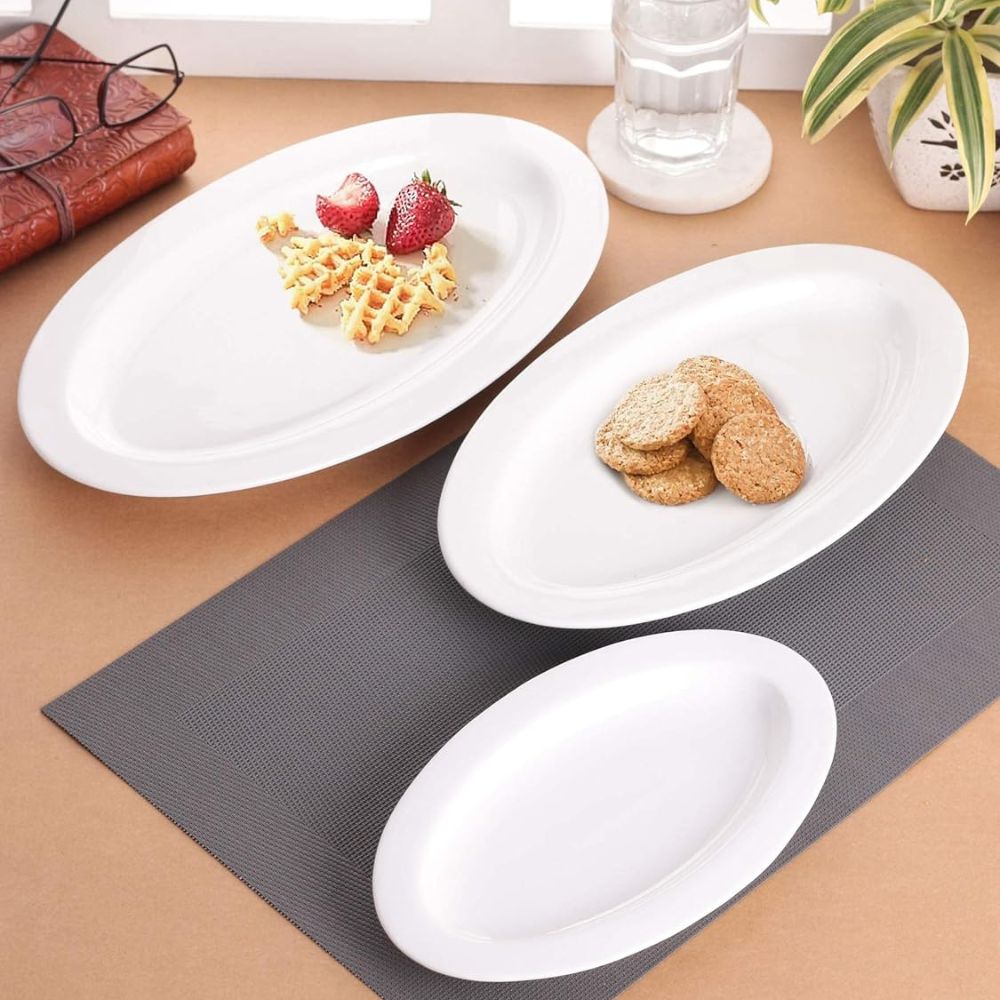 Clay Craft Basic Platter Oval Small, Medium & Big | White | 3 Pc-4