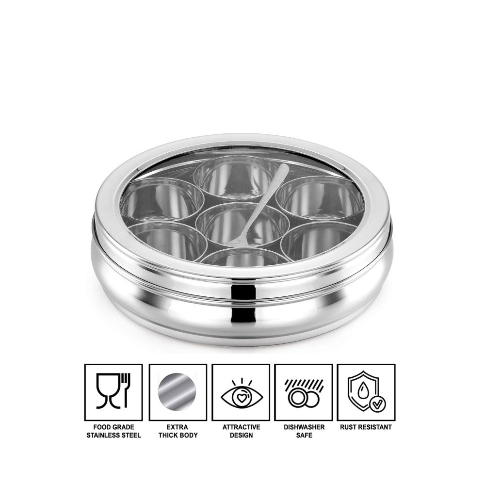 AVIAS Stainless Steel Deluxe Spice Box with Glass Lid-4