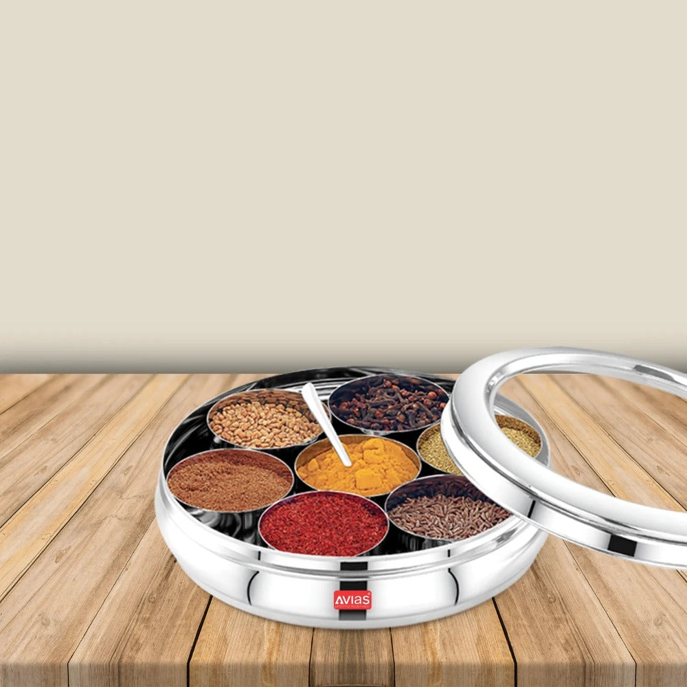AVIAS Stainless Steel Deluxe Spice Box with Glass Lid-1