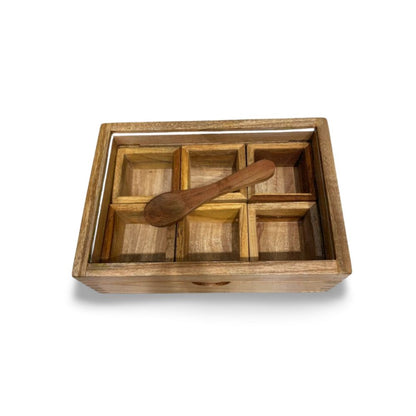 KVG Handcrafted Rose Wood Rectangular Shaped Spice Box with See-Through Glass Lid - 4