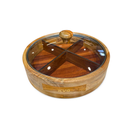 KVG Teak Wood Big Dry Fruit Box Cum Casserole - 4