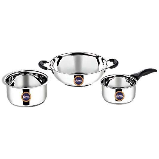 Softel Master Induction Base Stainless Steel Cookware Set (Kadai, Patila, & Sauce Pan) | Set of 3 Pcs