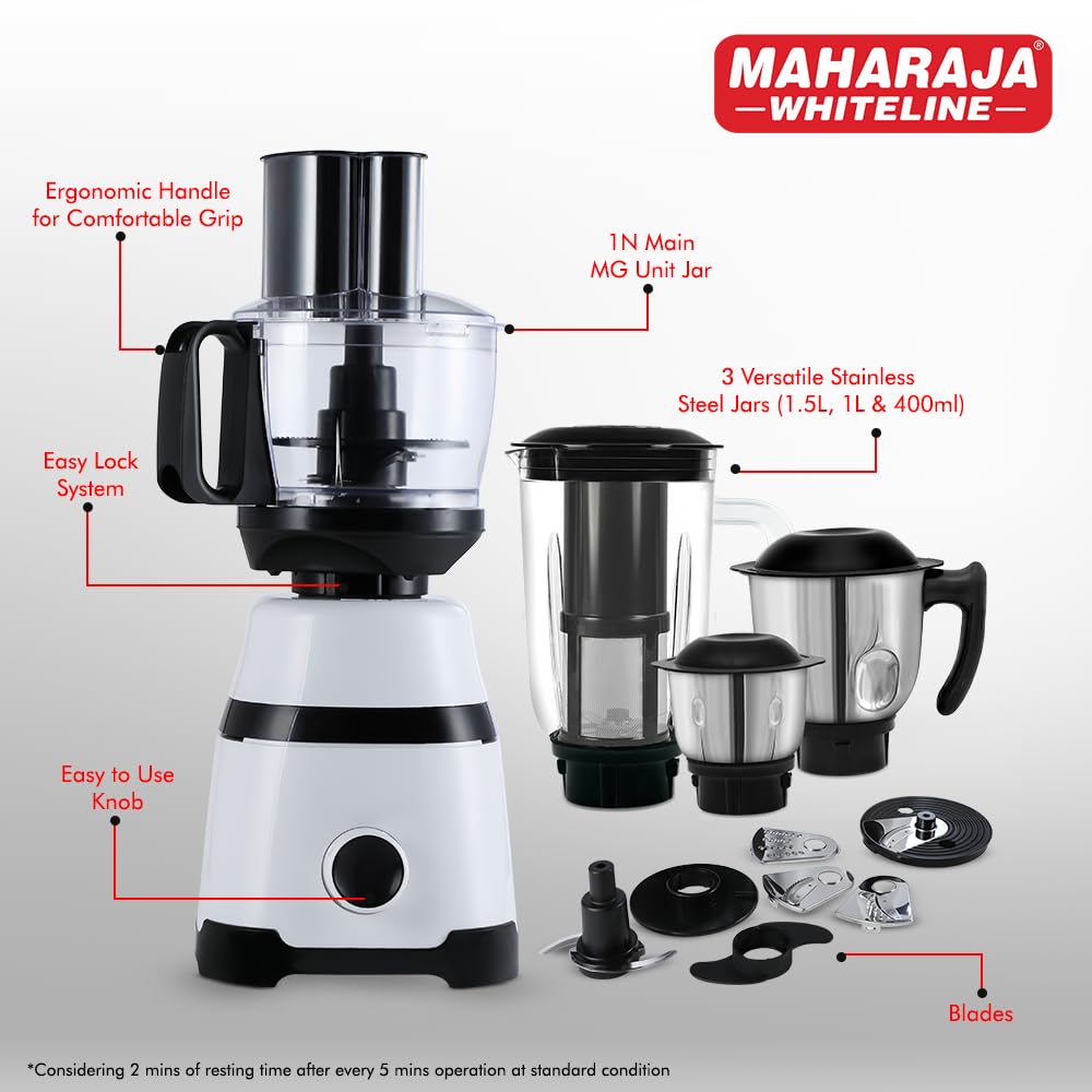 Maharaja Whiteline Kitchen Pro 800 Watt Mixer Grinder with 4 Jars Wh Rasoi Shop