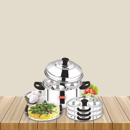 AVIAS Stainless Steel Excello Idly Pot | Induction and Gas Compatible | Idli,Dhokla & Patra-1