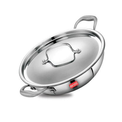 AVIAS Riara Premium Stainless Steel Tri-Ply Kadhai With Lid | Gas & Induction Compatible | Silver-2