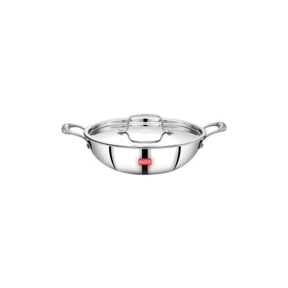 AVIAS Riara Premium Stainless Steel Tri-Ply Kadhai With Lid | Gas & Induction Compatible | Silver-12