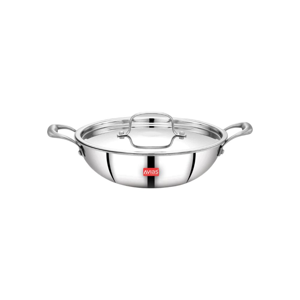 AVIAS Riara Premium Stainless Steel Tri-Ply Kadhai With Lid | Gas & Induction Compatible | Silver-13