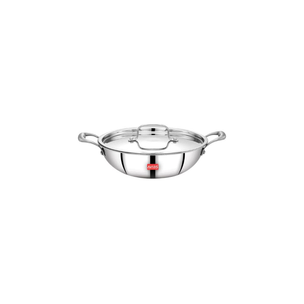 AVIAS Riara Premium Stainless Steel Tri-Ply Kadhai With Lid | Gas & Induction Compatible | Silver-15