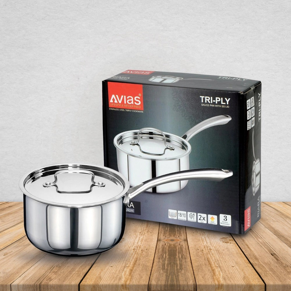 AVIAS Riara Premium Stainless Steel Tri-Ply Saucepan With Steel Lid | Gas & Induction Compatible-3