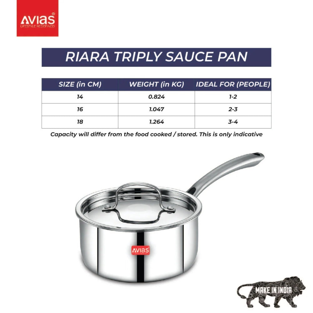 AVIAS Riara Premium Stainless Steel Tri-Ply Saucepan With Steel Lid | Gas & Induction Compatible-5