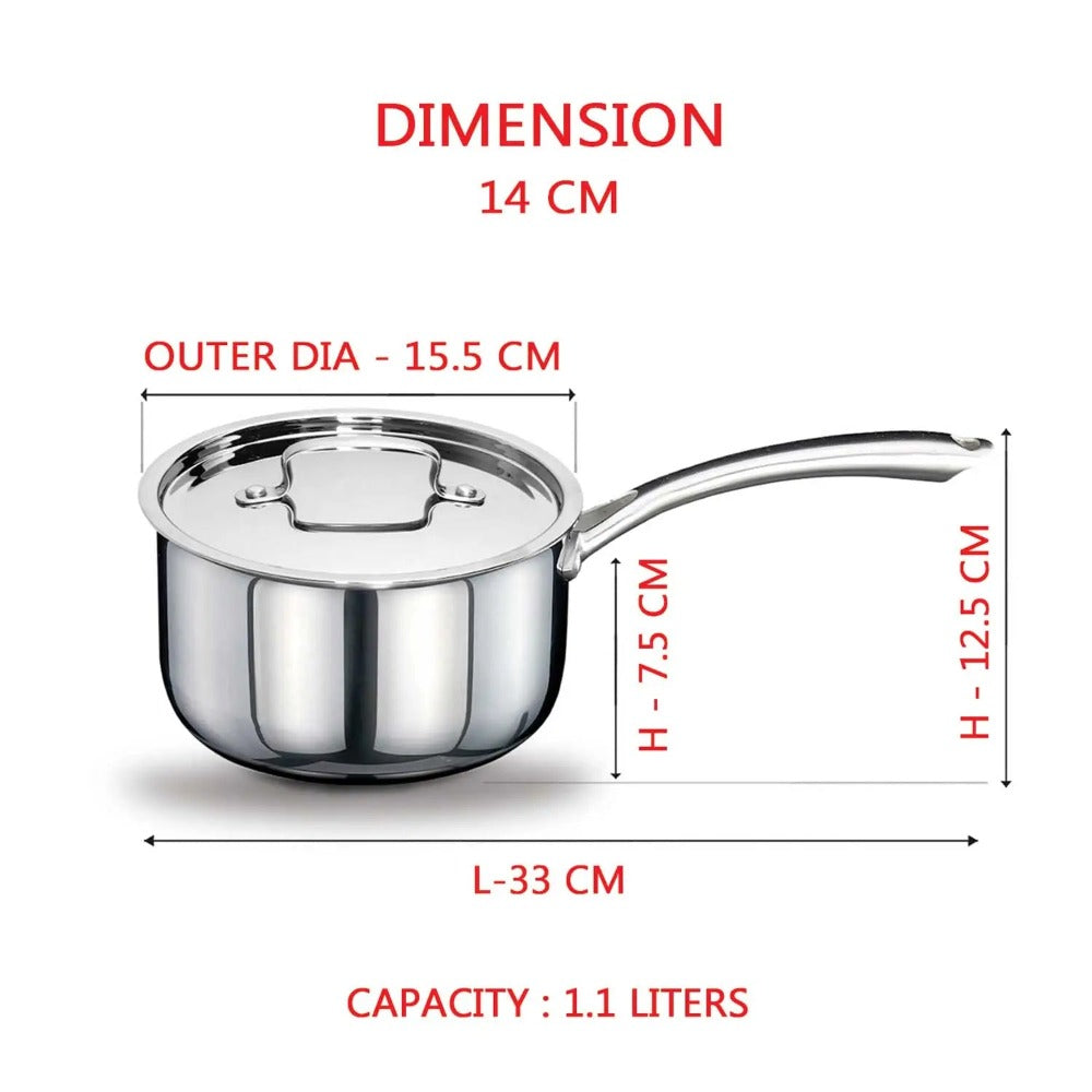 AVIAS Riara Premium Stainless Steel Tri-Ply Saucepan With Steel Lid | Gas & Induction Compatible-6